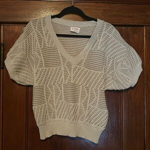 Beldoch Popper Vintage 80's Knit V Neck Sweater Cream